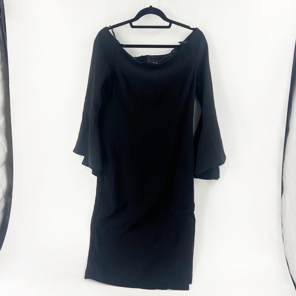 ✅ Bardot Crepe Off The Shoulder Long Sleeve Shift Dress Black Size 10/LARGE